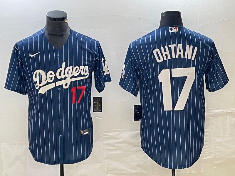 Men Los Angeles Dodgers 17 Ohtani Blue stripe Nike Game MLB Jersey style 12